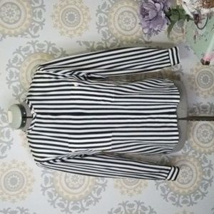 Vintage Russ Petites blue white stripes long sleeve light weight blouse small